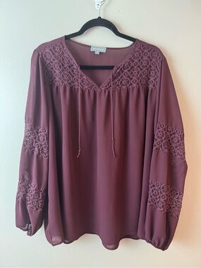 Lovesick Lace-Panel Burgundy Peasant Blouse Size 2